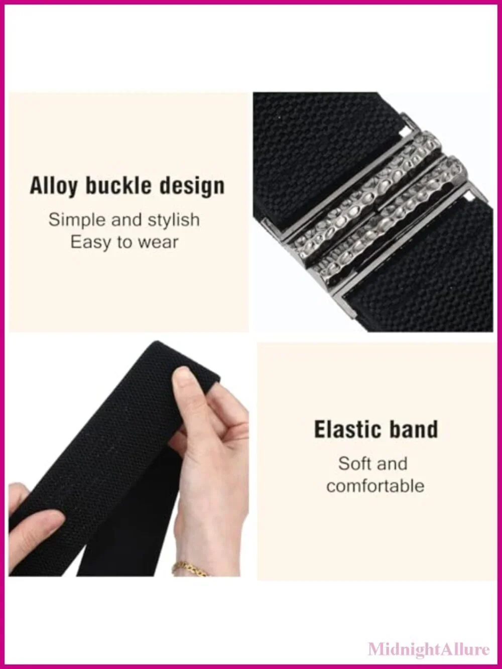 Women's Wide Elastic Cinch Waist Belt Stretch Polyester Zinc Alloy Buckle